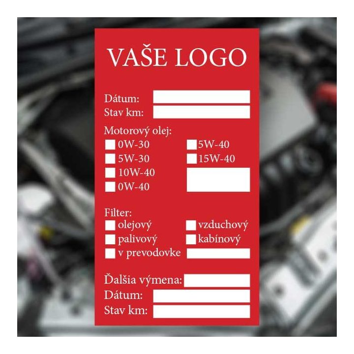 Nálepka na výmenu oleja s logom | Profesionálne štítky pre autoservis